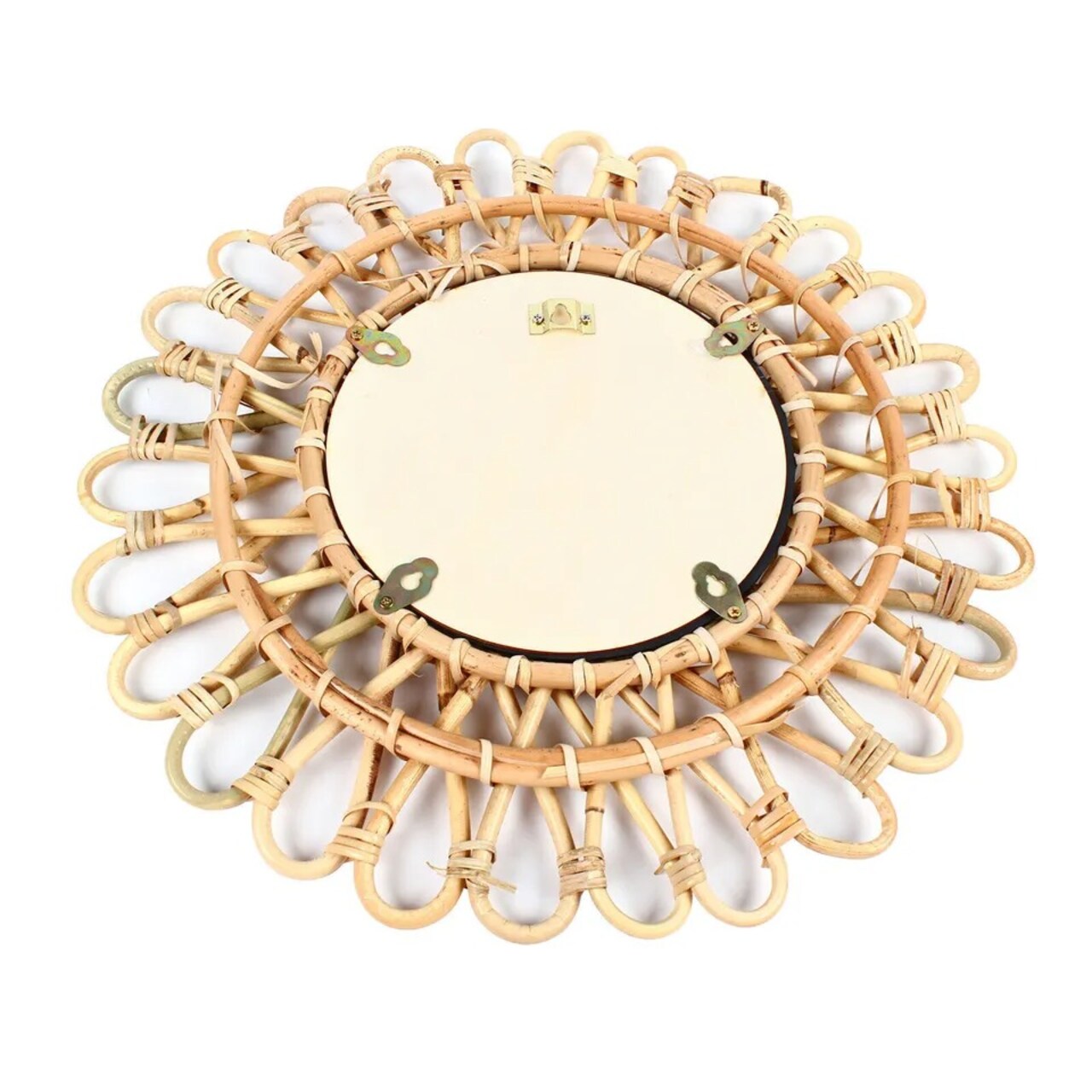 Vintage Handwoven Round Natural Rattan Wall Hanging Mirror For Home Decor